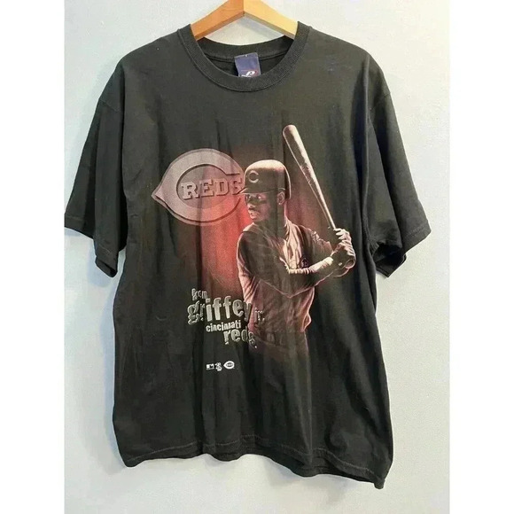 Y2K Ken Griffey JR Pro Player TShirt LG Reds Baseball Black Red HOF MLB NWT Rare - Picture 1 of 6